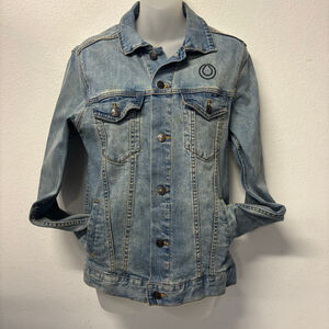 Women's Medium Monet Revolution Blue Jean Jacket with Black Print, Mens Small